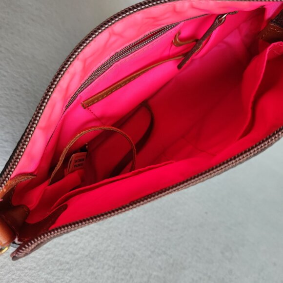 Dooney & Bourke Mini Bag Brown Nylon Leather Strap Handbag Pink Lining - Picture 7 of 10